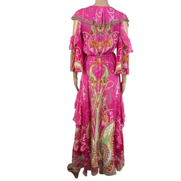 CAMILLA Silk Crystal Embellish Rufle Assym Wrap Dress Rainbow Rhythm Luxury Rare - Picture 8 of 16